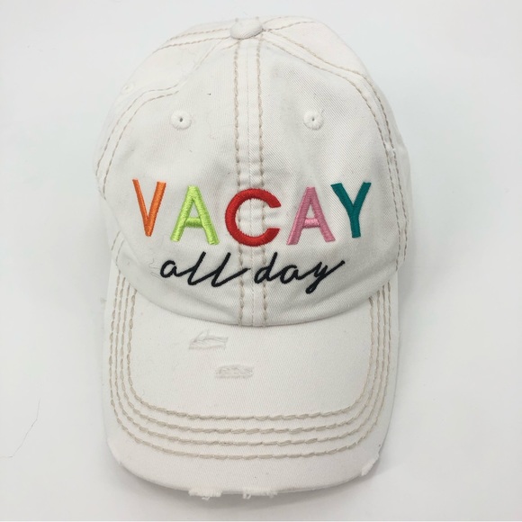 KBETHOS Embroidered Vacy All Day White Distressed Baseball Cap - Picture 2 of 14